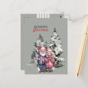 Season's Greetings Christmas Tree Couple Postcard