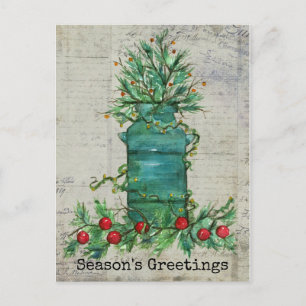 Season's Greetings Christmas Tree Milk Can Collage Postcard