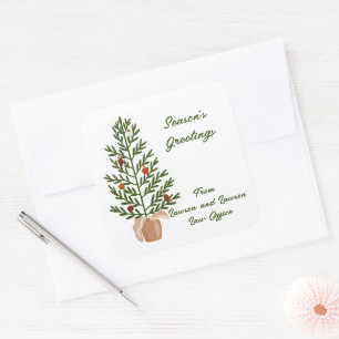 Season's Greetings Christmas Tree Square Sticker