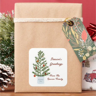 Season's Greetings Christmas Tree Square Sticker
