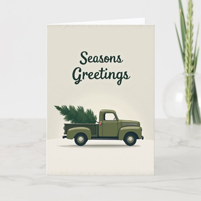 Seasons Greetings Christmas Tree Truck Card (Front)