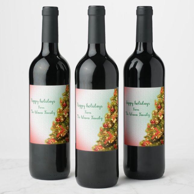 Season's Greetings Christmas tree  Wine Label (Bottles)