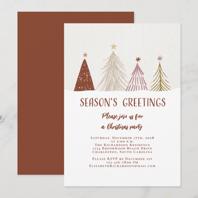Seasons Greetings Christmas Trees Elegant Party Invitation (Front/Back)