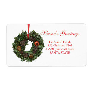 Season's Greetings Christmas wreath Holiday Label