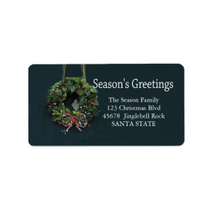 Season's Greetings Christmas wreath Holiday Label