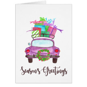 Season's Greetings Classic Car Watercolor