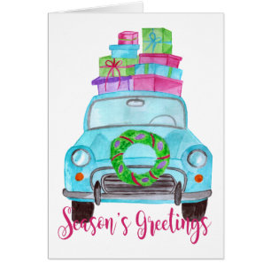 Season's Greetings Classic Car Watercolor