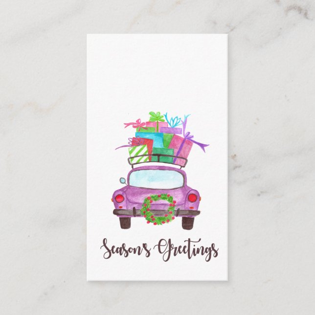 Season's Greetings Classic Car Watercolor Enclosure Card (Front)