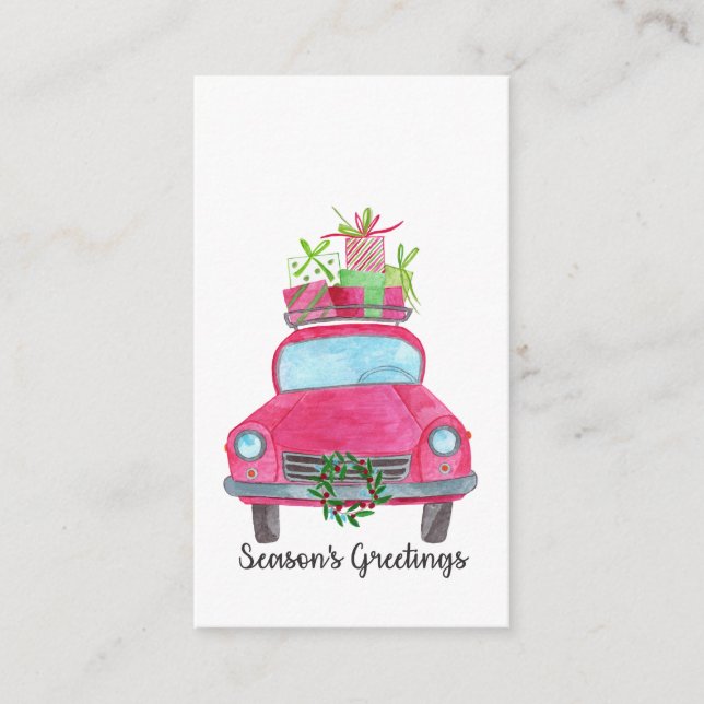 Season's Greetings Classic Car Watercolor Enclosure Card (Front)