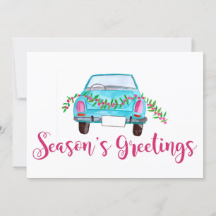 Season's Greetings  Classic Car Watercolor Invitation