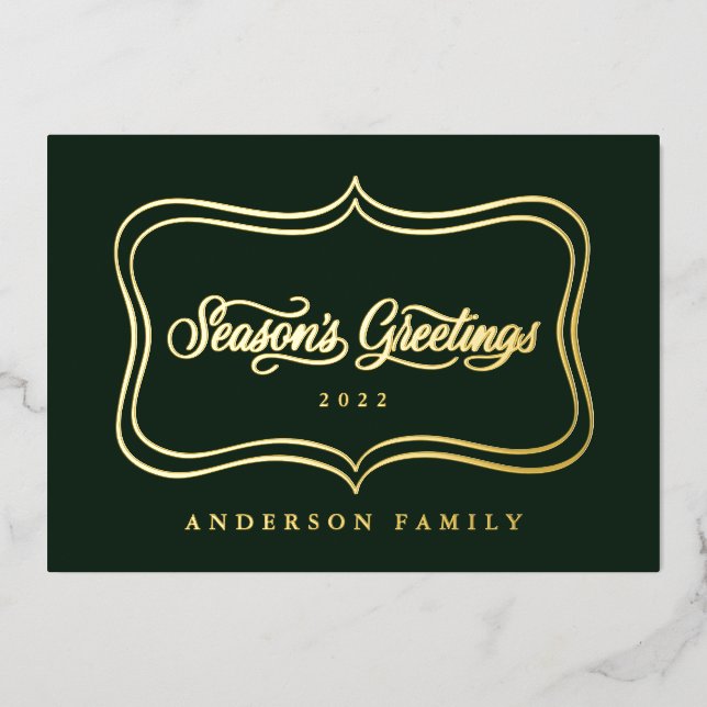 Season's Greetings Classic Gold Frame Foil Holiday Card (Front)
