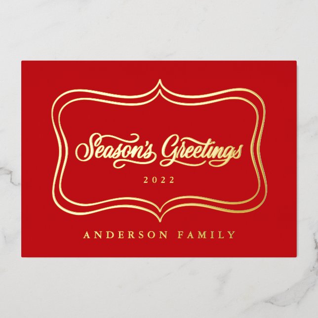 Season's Greetings Classic Gold Frame Foil Holiday Card (Front)