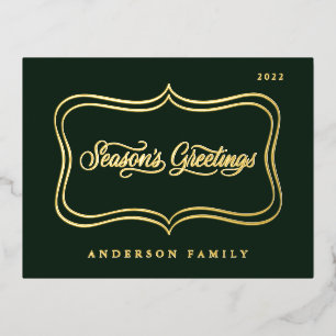 Season's Greetings Classic Gold Frame Foil Holiday Postcard