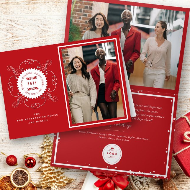 Season's Greetings Classic Seal Photo Business Holiday Card (Creator Uploaded)