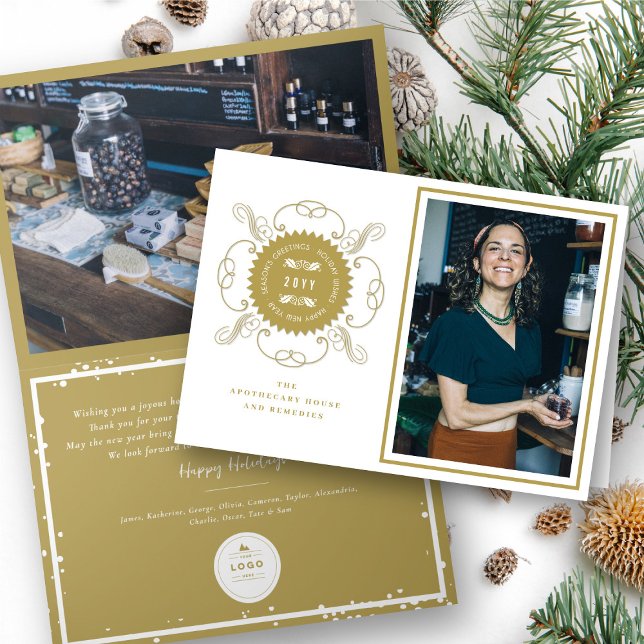 Season's Greetings Classic Seal Photo Business Holiday Card (Creator Uploaded)