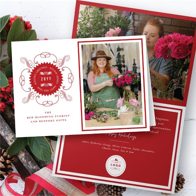 Season's Greetings Classic Seal Photo Business Holiday Card (Creator Uploaded)