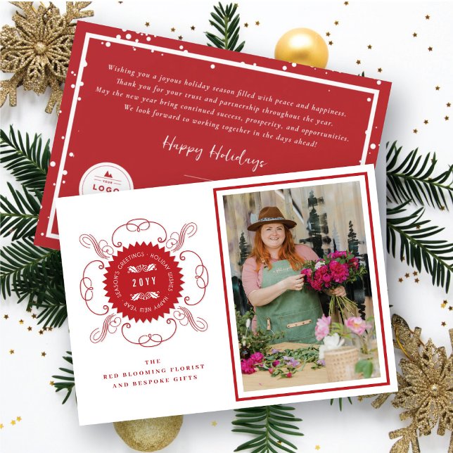Season's Greetings Classic Seal Photo Business Holiday Card (Creator Uploaded)