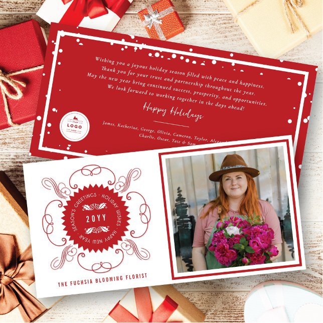 Season's Greetings Classic Seal Photo Business Holiday Card (Creator Uploaded)