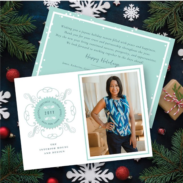 Season's Greetings Classic Seal Photo Business Holiday Card (Creator Uploaded)