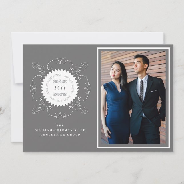 Season's Greetings Classic Seal Photo Business Holiday Card (Front)