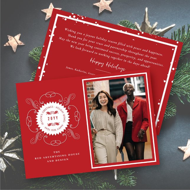 Season's Greetings Classic Seal Photo Business Invitation (Creator Uploaded)