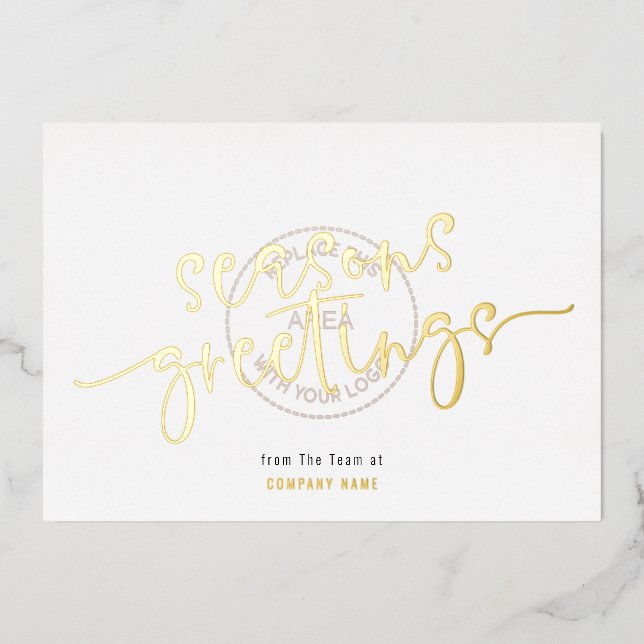 Seasons Greetings Company Logo Overlay Luxury Real Foil Holiday Card (Front)