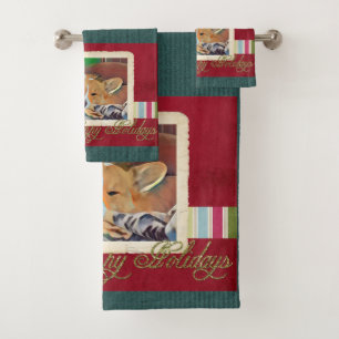 Season's Greetings Corgi Bath Towel Set