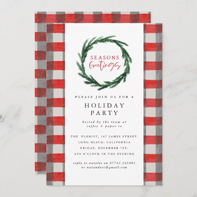 Seasons greetings corporate Christmas party Invitation (Front/Back)