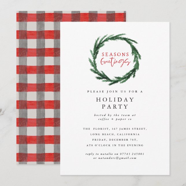 Seasons greetings corporate Christmas party Invitation (Front/Back)