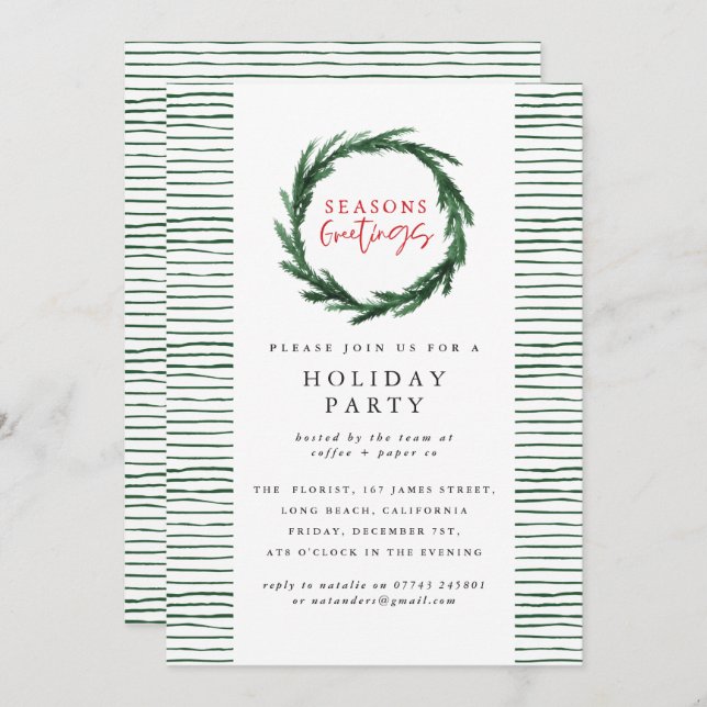 Seasons greetings corporate Christmas party Invitation (Front/Back)