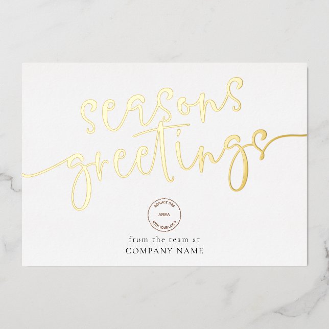 Seasons Greetings Corporate Logo Luxury Real Foil Holiday Card (Front)