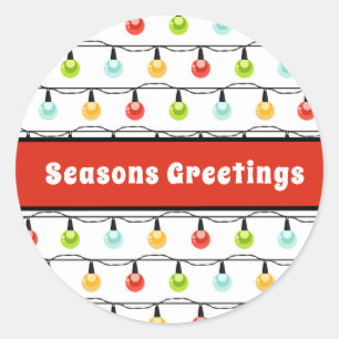 Seasons Greetings Cute Christmas Lights Strings Classic Round Sticker