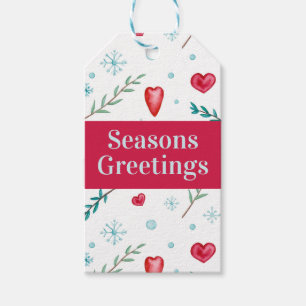 Seasons Greetings Cute Snowflake & Heart Holiday Gift Tags