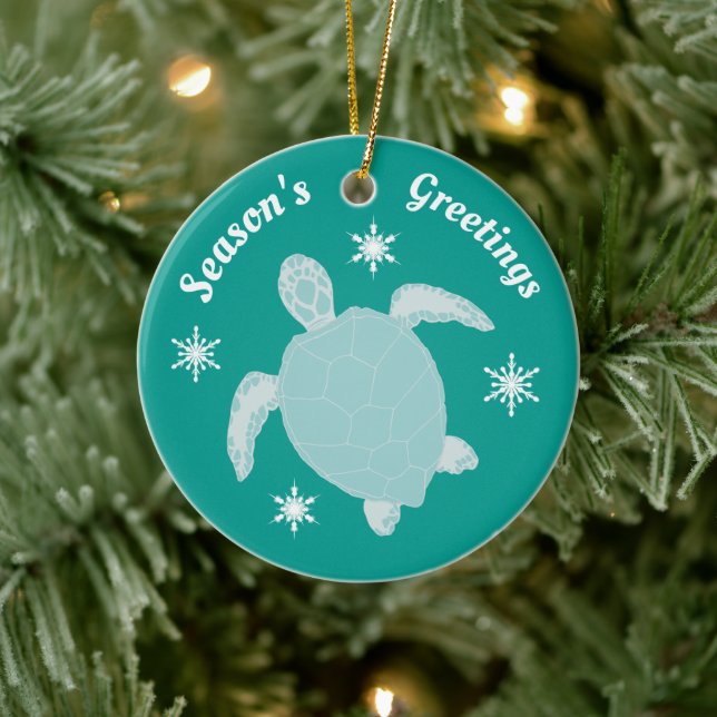 Season's Greetings Cute Xmas Turtle Personalised Ceramic Tree Decoration (Tree)
