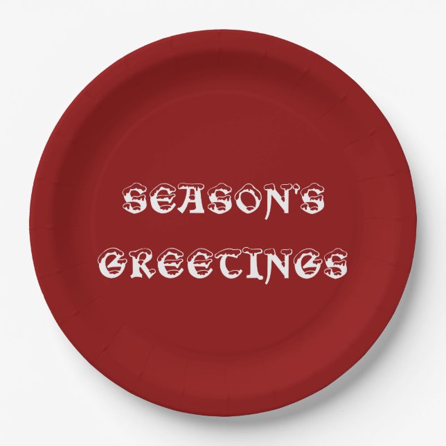 Season's Greetings Dark Red Paper Plate (Front)