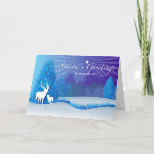 Season's Greetings, Deer in Winter Woods at Night Card