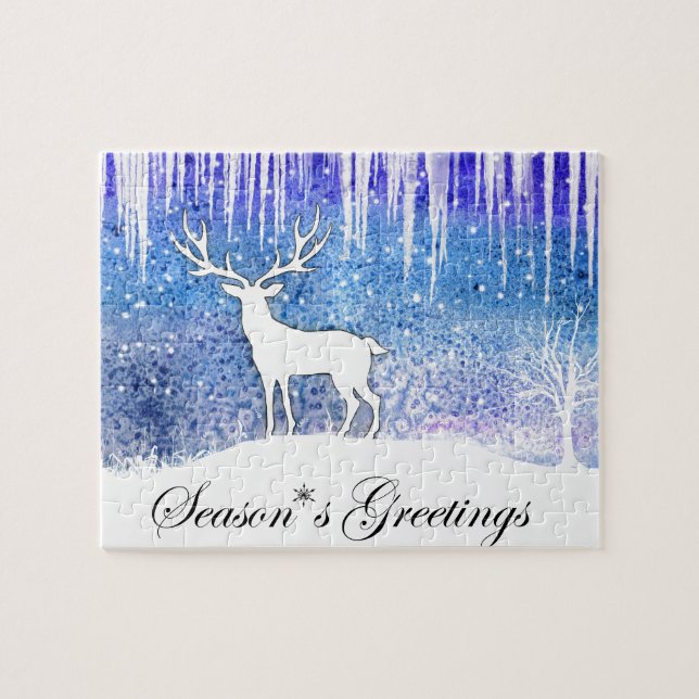 Season's Greetings Deer Scene Jigsaw Puzzle (Horizontal)