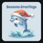 Seasons Greetings dolphin Christmas Square Sticker<br><div class="desc">Seasons Greetings dolphin Christmas Square Sticker</div>
