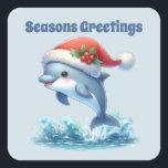 Seasons Greetings dolphin Christmas Square Sticker<br><div class="desc">Seasons Greetings dolphin Christmas Square Sticker</div>