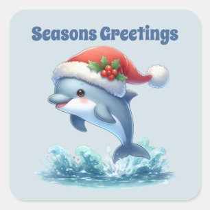 Seasons Greetings dolphin Christmas Square Sticker