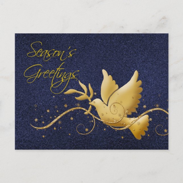 Season's greetings dove peace gold Christmas greet Holiday Postcard (Front)