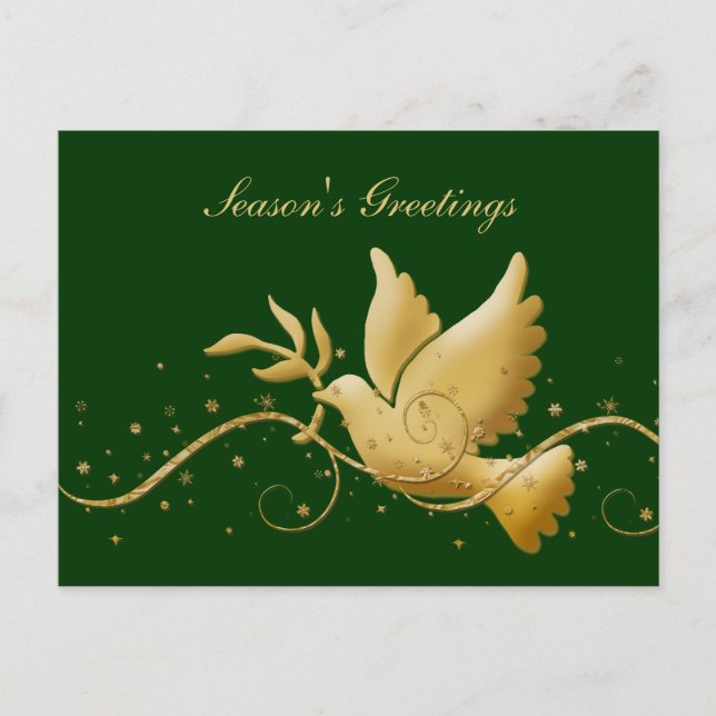 Season's greetings dove peace gold Christmas greet Holiday Postcard (Front)