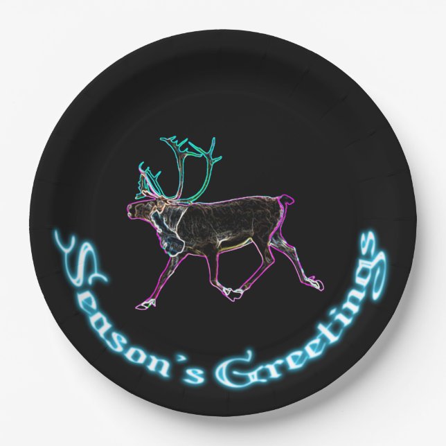 Season's Greetings - Electric Caribou Paper Plate (Front)