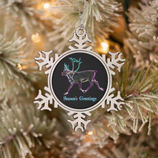 Season's Greetings - Electric Caribou Snowflake Pewter Christmas Ornament (Tree)