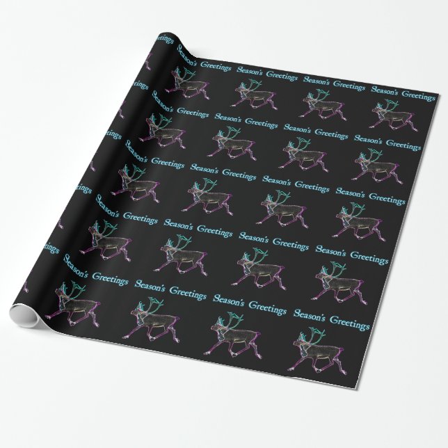 Season's Greetings - Electric Caribou Wrapping Paper (Unrolled)