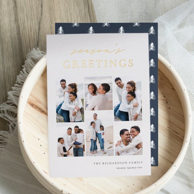Season's Greetings Elegant 6 Photo Collage Foil Holiday Card (Creator Uploaded)