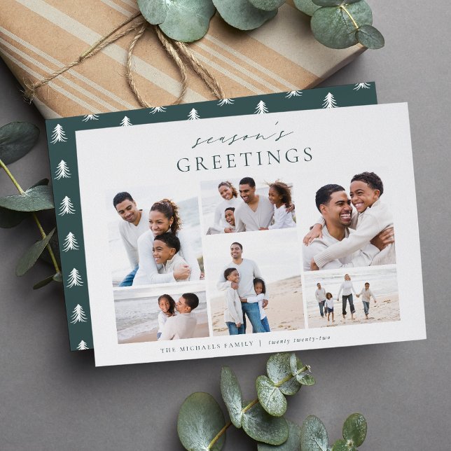 Season's Greetings Elegant 6 Photo Collage Holiday Card (Creator Uploaded)