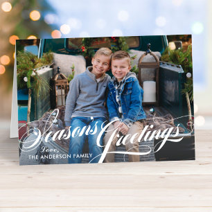 Seasons Greetings Elegant Calligraphy Script Photo Holiday Card
