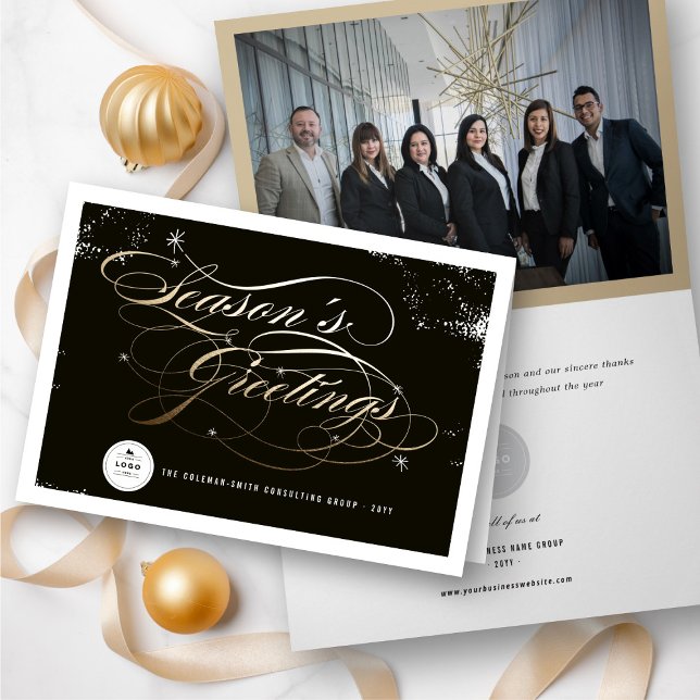 Season's Greetings Elegant Gold Script Business Ho Holiday Card (Creator Uploaded)
