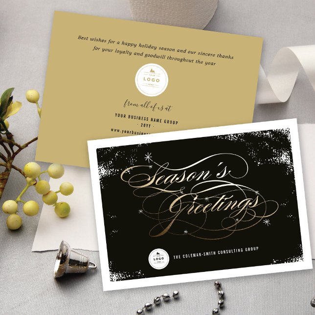 Season's Greetings Elegant Gold Script Business Holiday Card (Creator Uploaded)